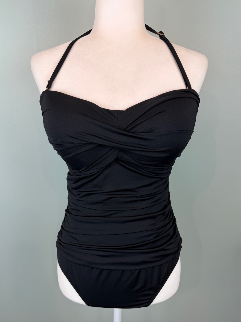 Anne Cole Women's Twist-Front Ruched One-Piece Black Swimsuit Resort Size 12